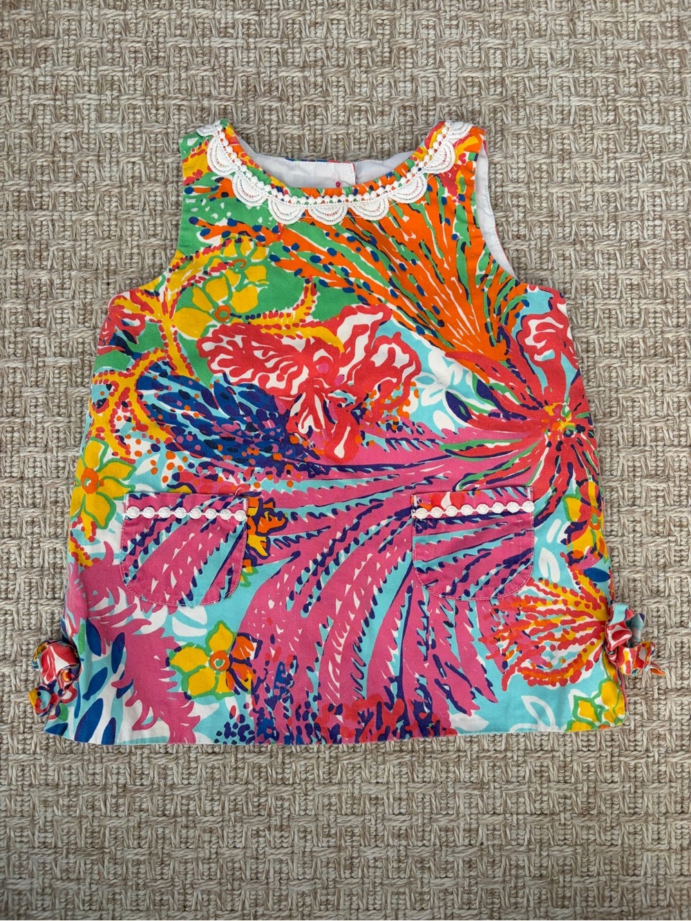 Lilly Pulitzer Baby Tropical Floral Shift Dress Lace Trim 12-18M